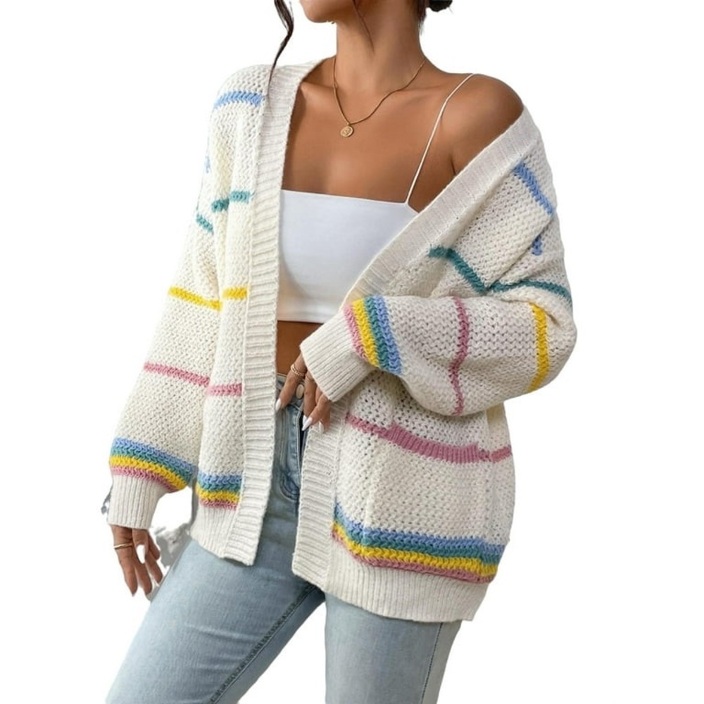Casual Striped Long Sleeve Multicolor Women Cardigans (Women's) - Picture 4 of 8